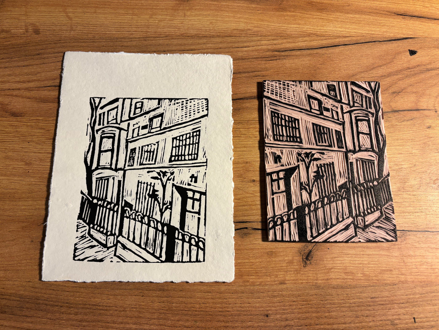 "Steps Away" 8.5x11" Original Linocut Print
