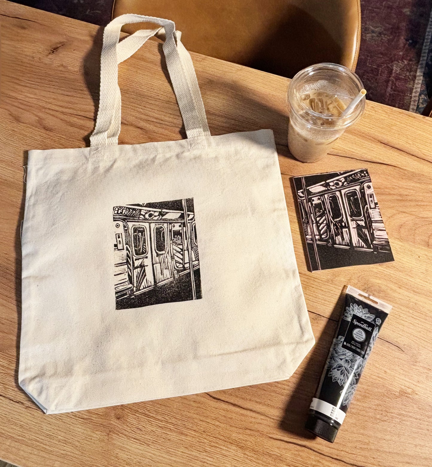 "Transit" Original Linocut Printed Tote Bag (Organic Cotton)