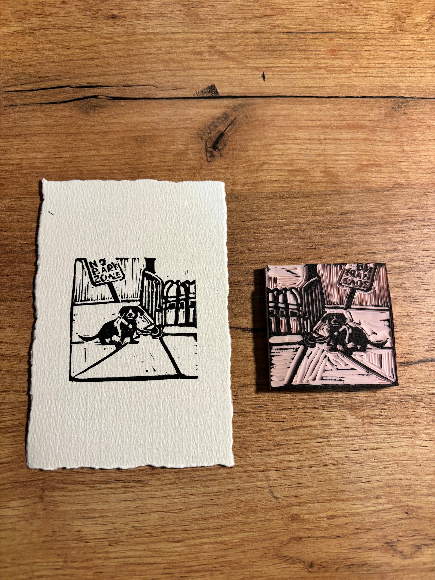 "No Barking" 6x4" Original Linocut Block Print