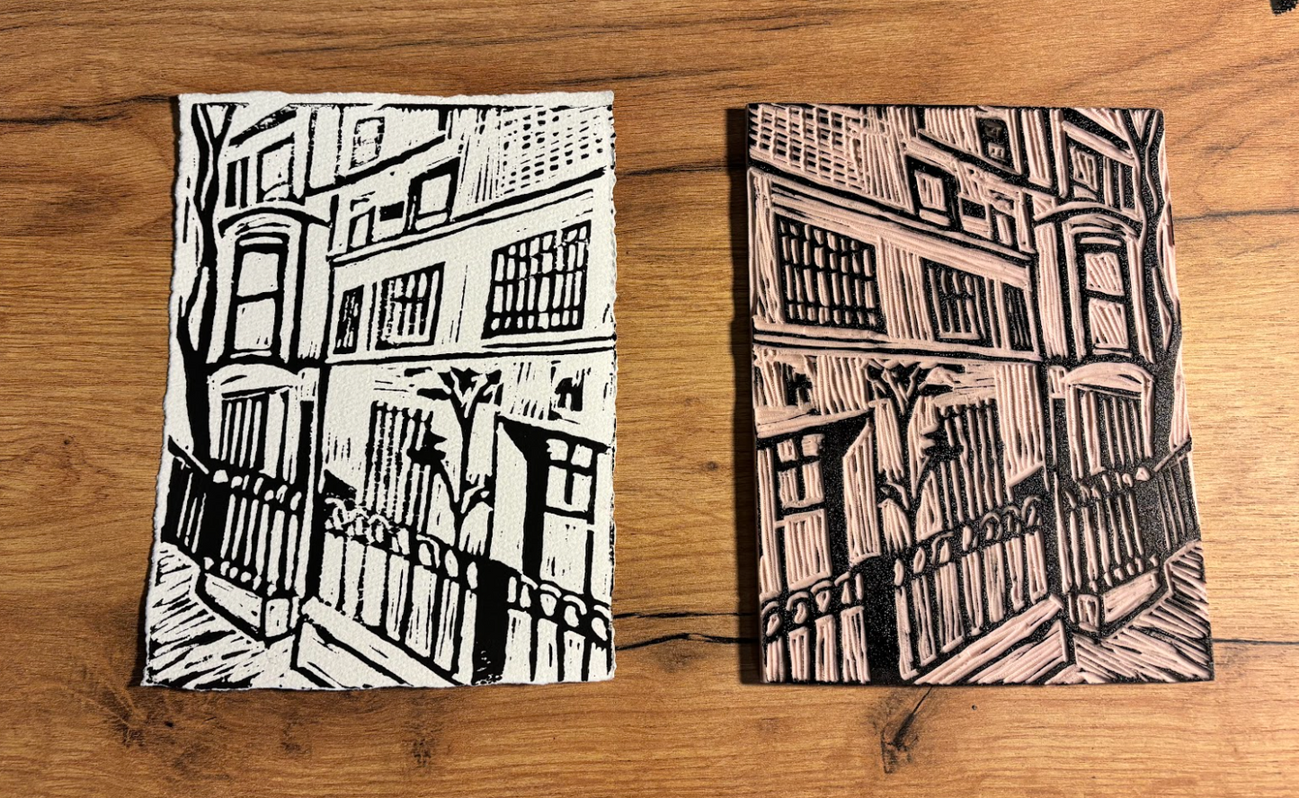 "Steps Away" 8x6" Original Linocut Block Print (Framed)