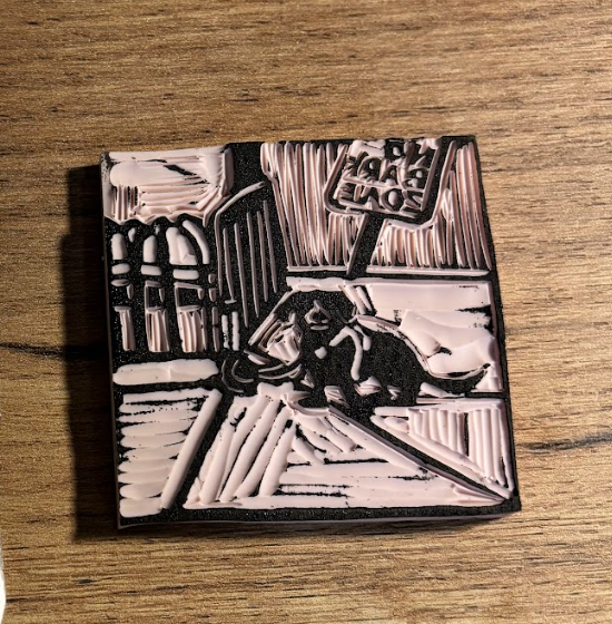 "No Barking" 3x3" Original Linocut Block Print