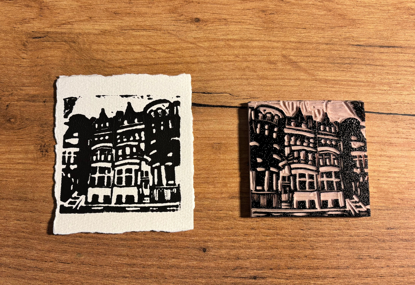 "Walk Up" 3.5x4" Original Linocut Block Print