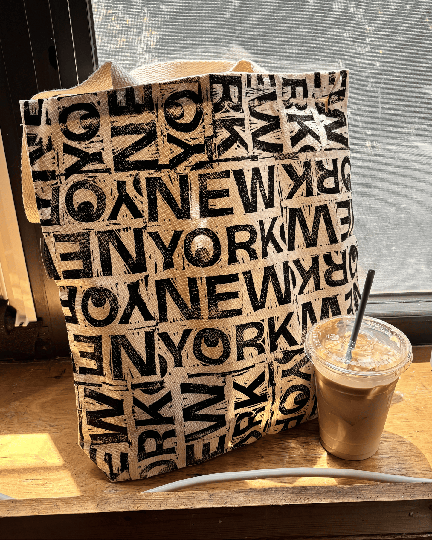 "New York New York" Original Linocut Printed Tote Bag (Organic Cotton)