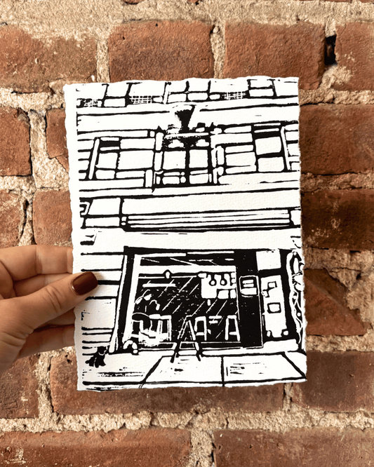 "About Coffee" 8x6" Original Linocut Block Print