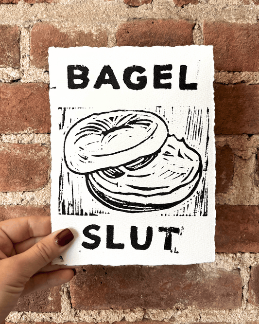 "Bagel Slut" 8x6" Original Linocut Print