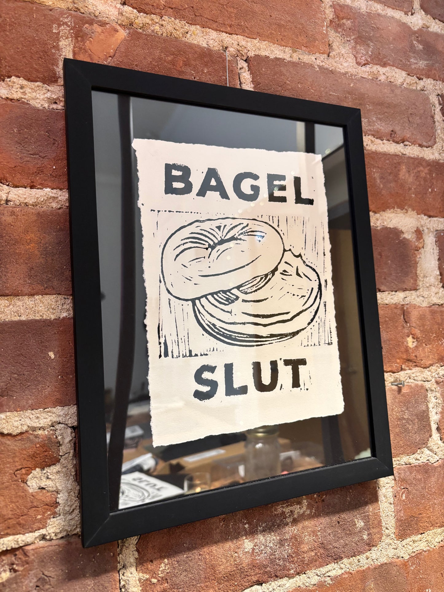 "Bagel Slut" 8x6" Original Linocut Print