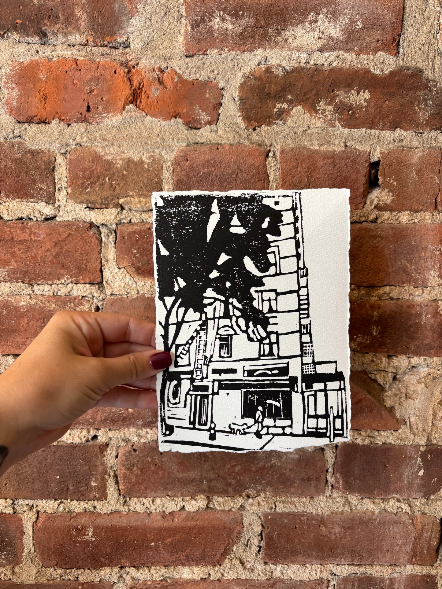 "West Side" 8x6" Original Linocut Block Print (Framed)