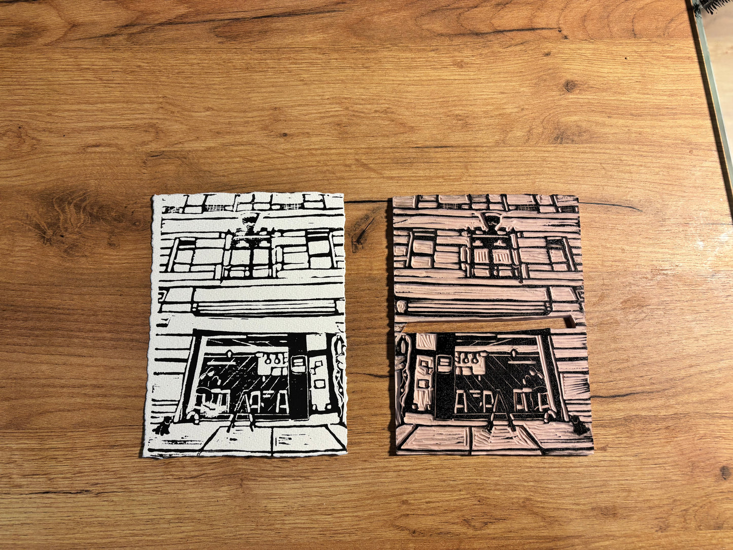 "About Coffee" 8x6" Original Linocut Block Print (Framed)