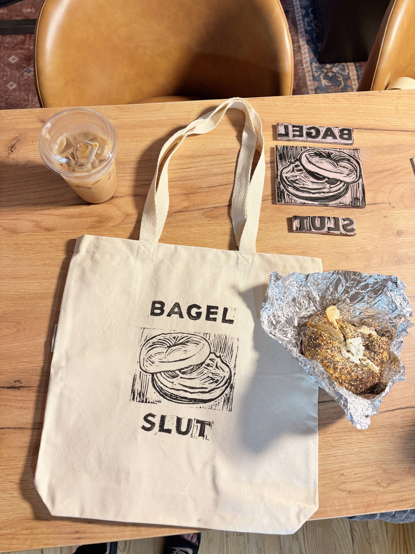 "Bagel Sl*t" Original Linocut Printed Tote Bag (Organic Cotton)