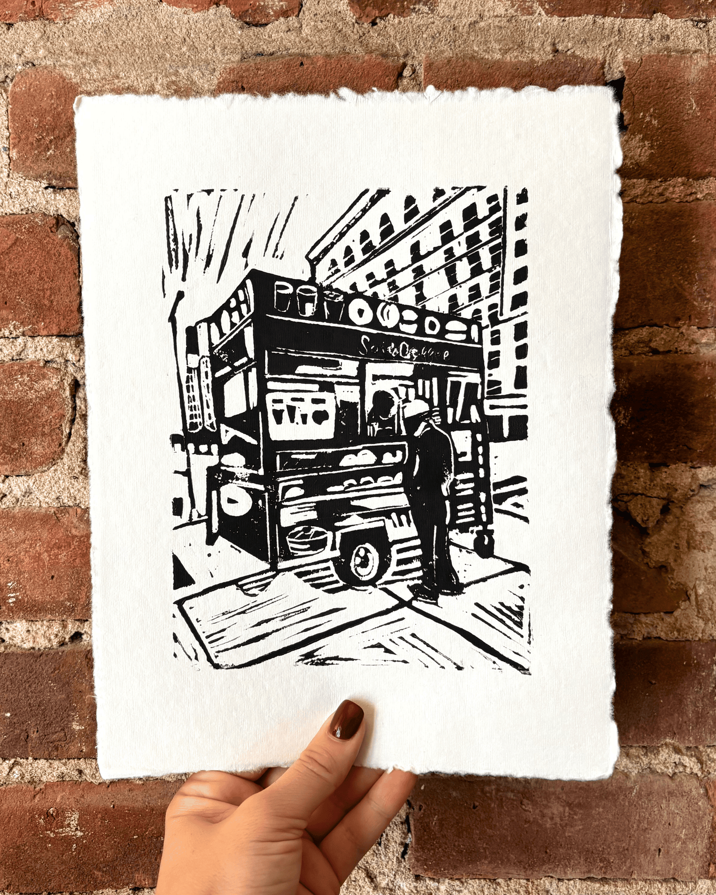 "Sam's Coffee" 8.5x11" Original Linocut Block Print