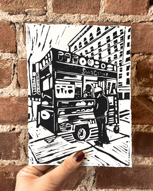 "Sam's Coffee" 8x6" Original Linocut Block Print