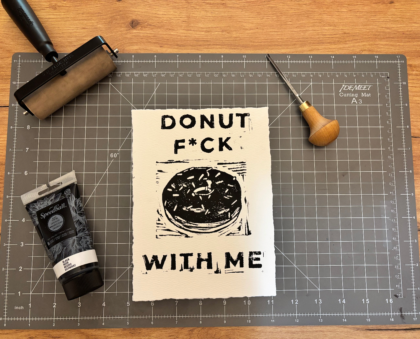 "Donut F*ck w/ Me" 8x6" Original Linocut Block Print