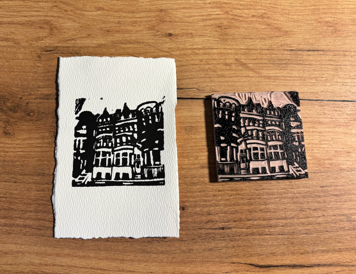 "Walk Up" 6x4" Original Linocut Block Print