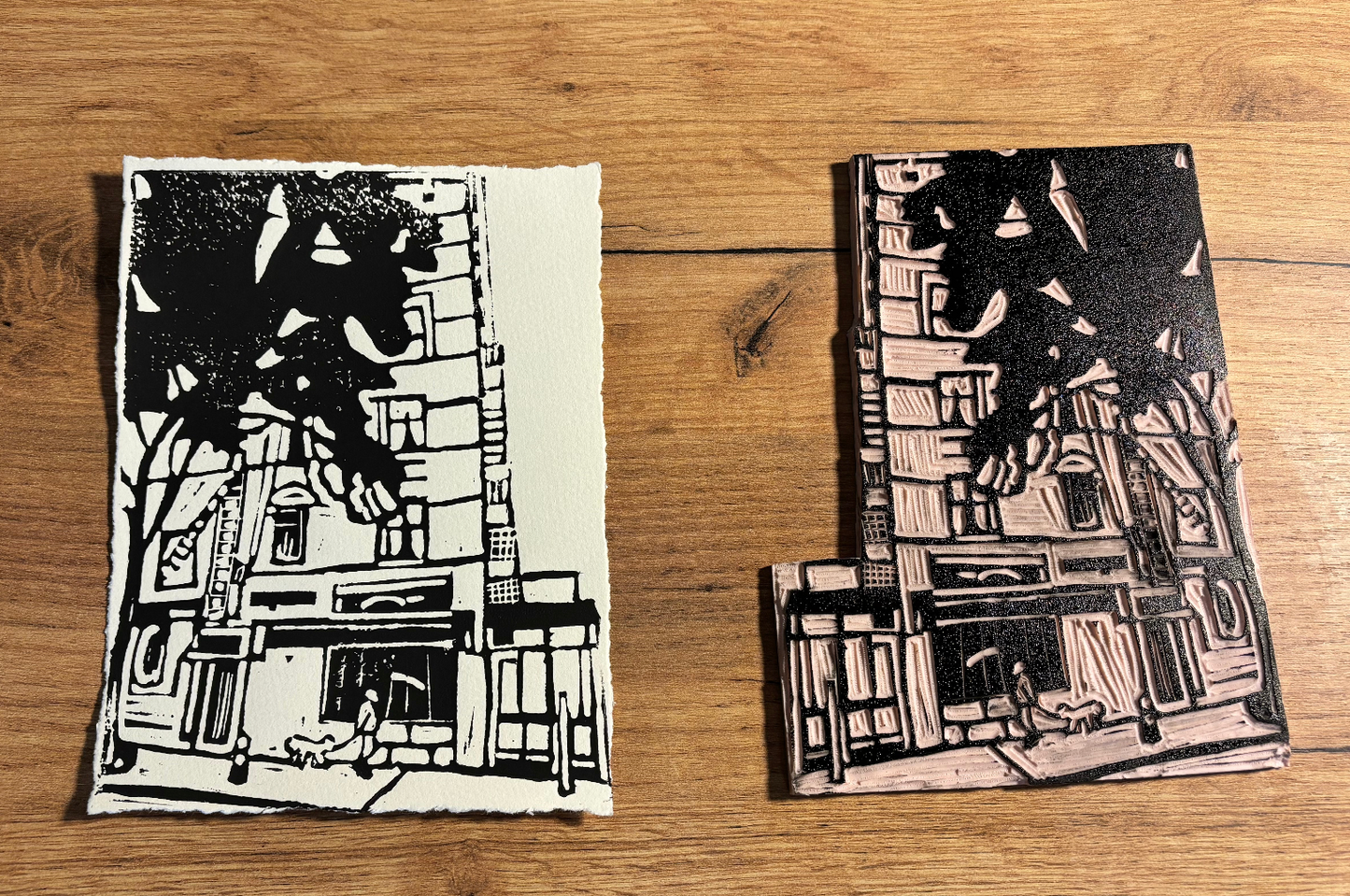 "West Side" 8x6" Original Linocut Block Print