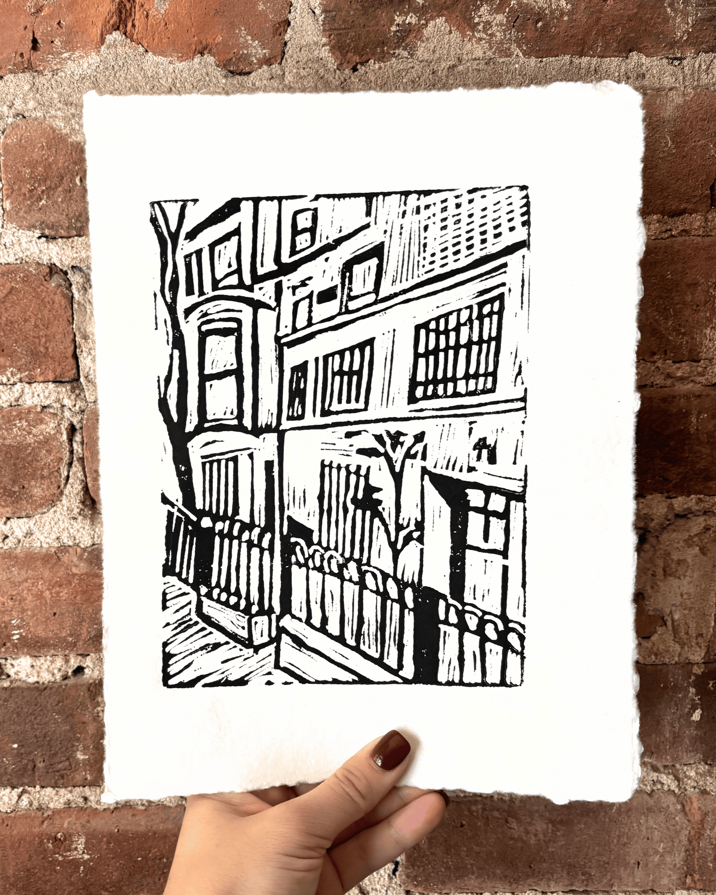 "Steps Away" 8.5x11" Original Linocut Print