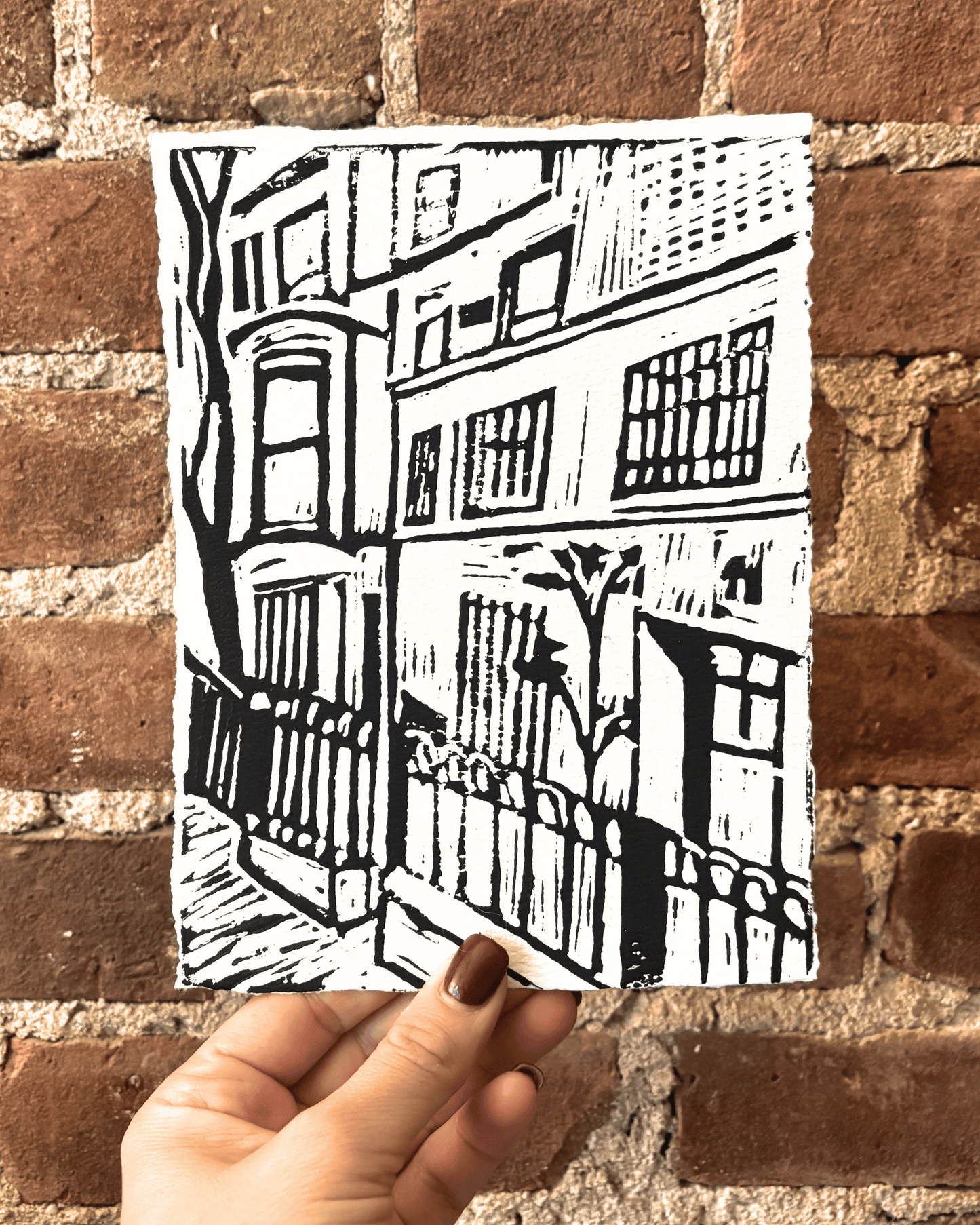 "Steps Away" 8x6" Original Linocut Print