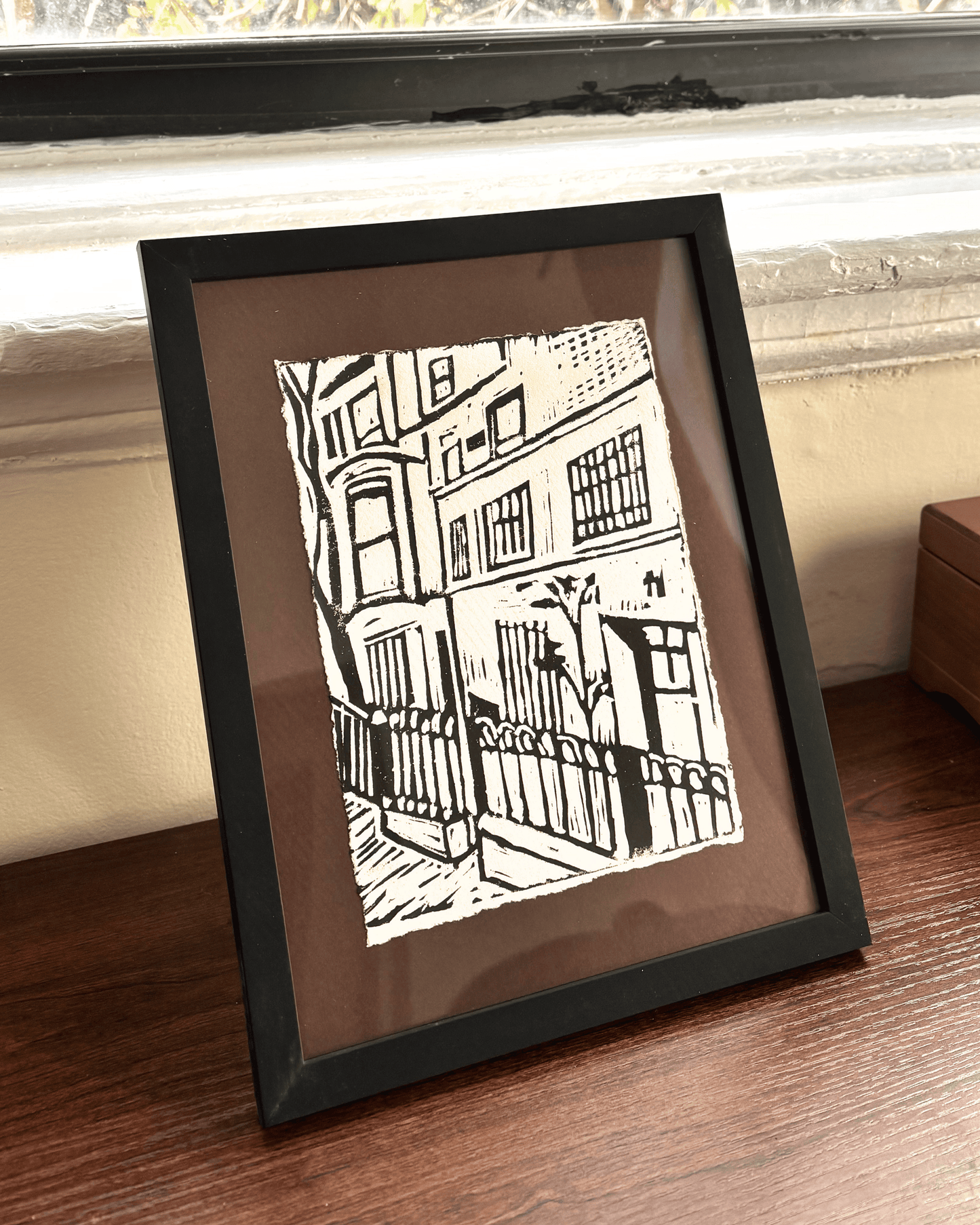 "Steps Away" 8x6" Original Linocut Block Print (Framed)