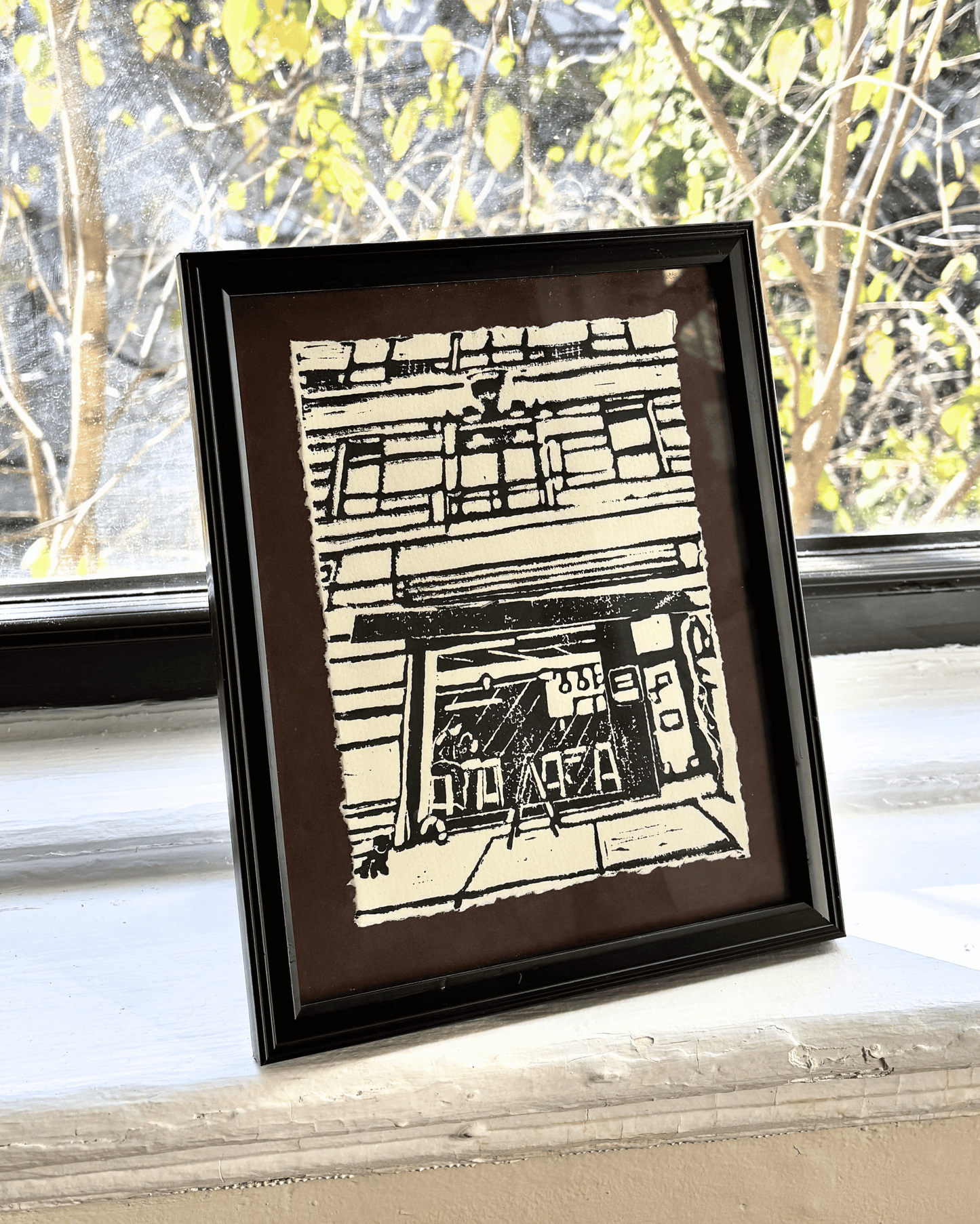 "About Coffee" 8x6" Original Linocut Block Print (Framed)