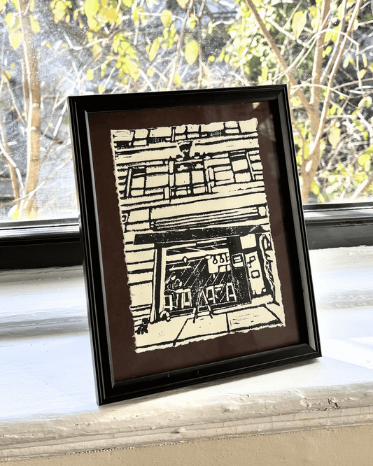 "About Coffee" 8x6" Original Linocut Block Print (Framed)