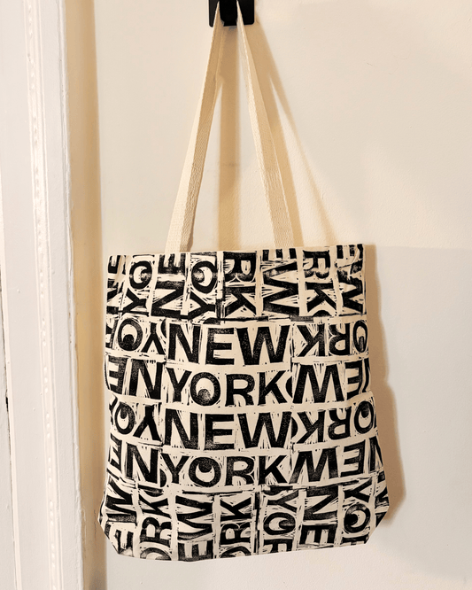 "New York New York" Original Linocut Printed Tote Bag (Organic Cotton)