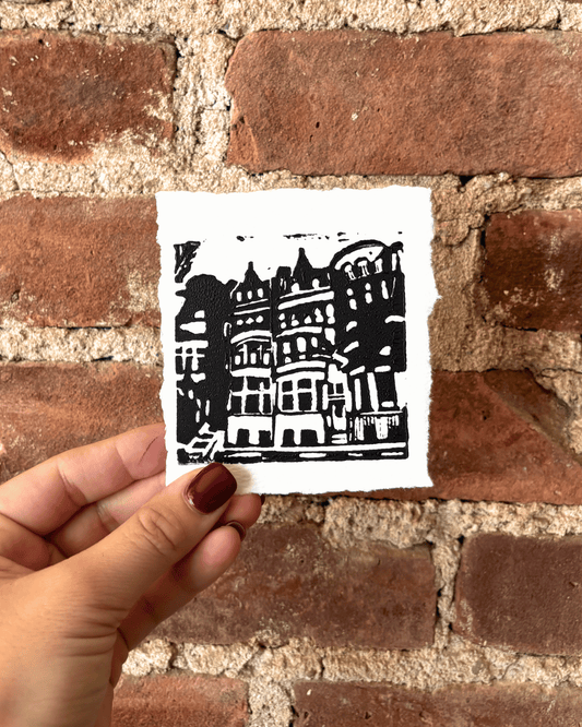 "Walk Up" 3.5x4" Original Linocut Block Print
