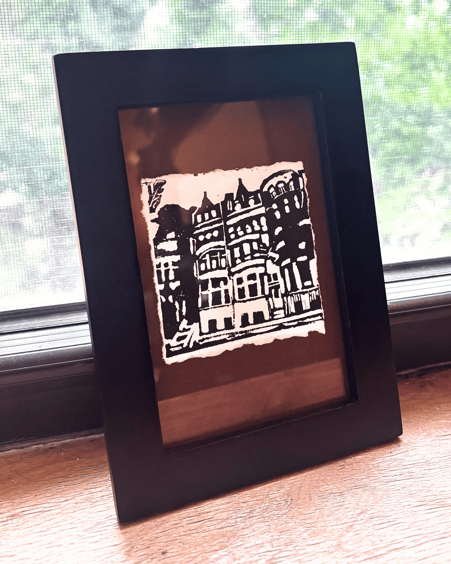 "Walk Up" 3.5x4" Original Linocut Block Print (Framed)