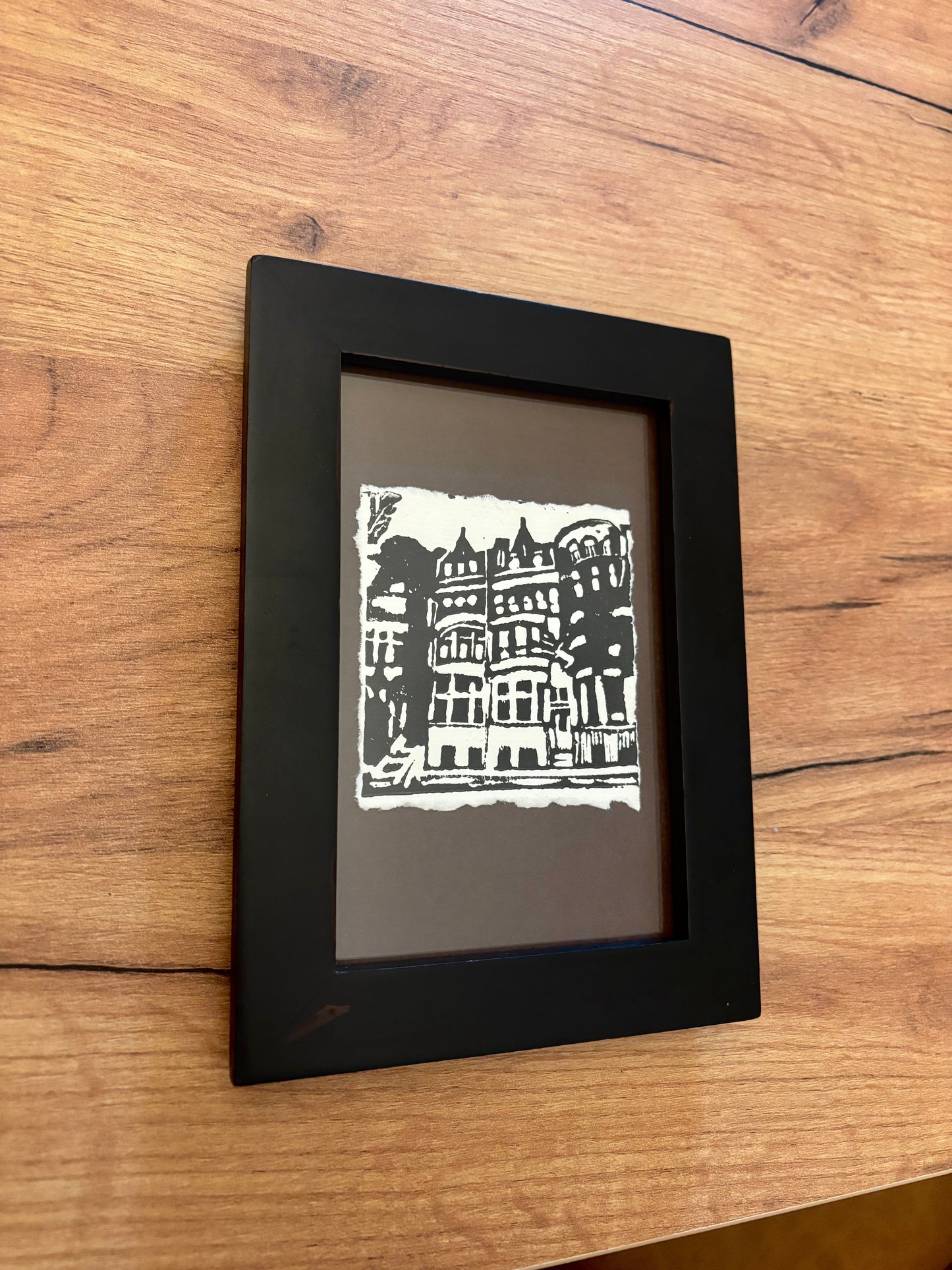 "Walk Up" 3.5x4" Original Linocut Block Print (Framed)