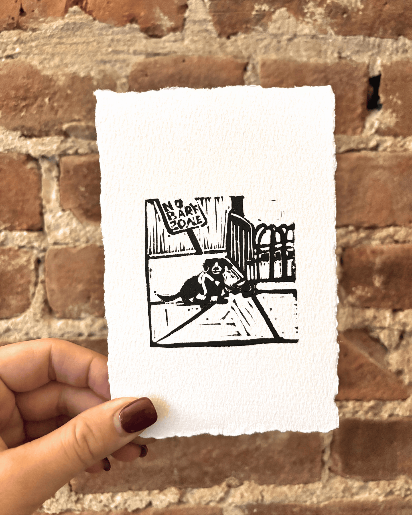 "No Barking" 6x4" Original Linocut Block Print