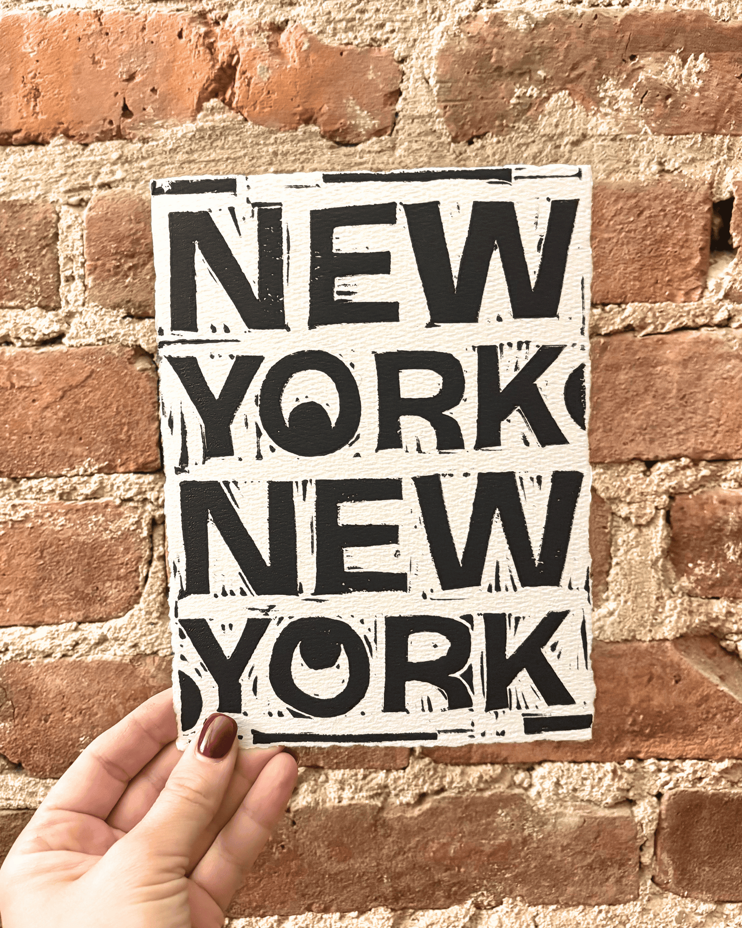 "New York New York" 8x6" Original Linocut Block Print