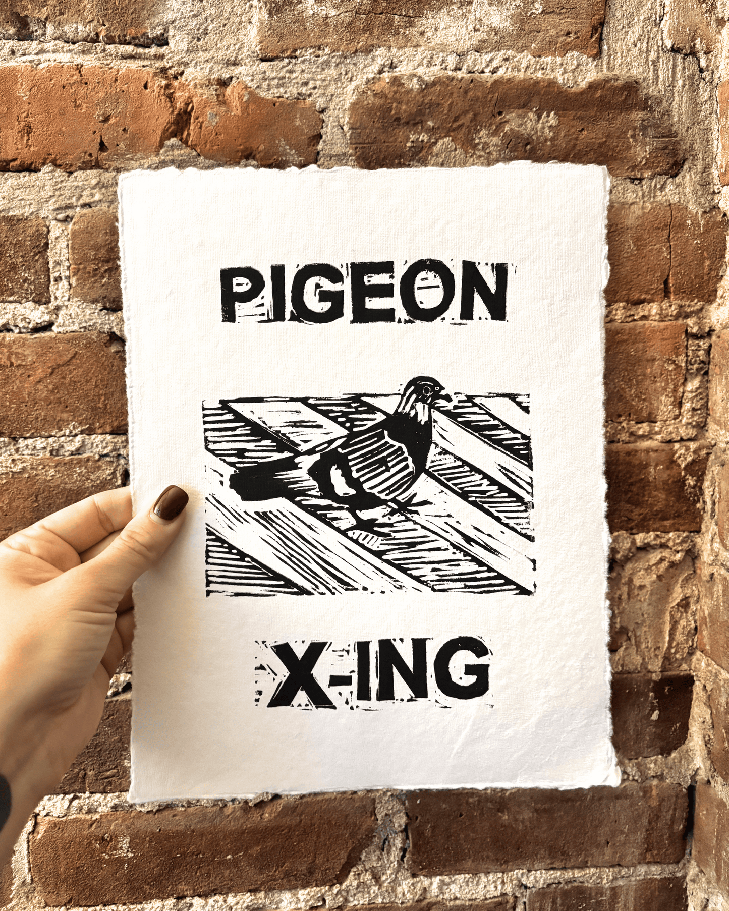 "Pigeon Crossing" 8.5x11" Original Linocut Block Print