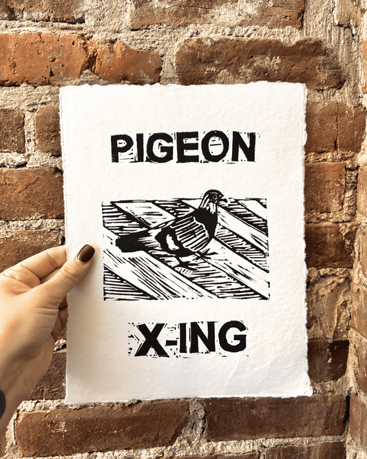 "Pigeon Crossing" 8.5x11" Original Linocut Block Print